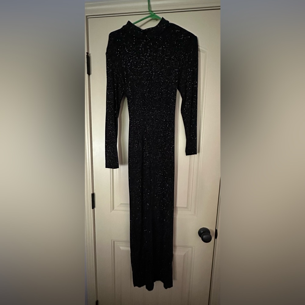 Open back black sequin dress